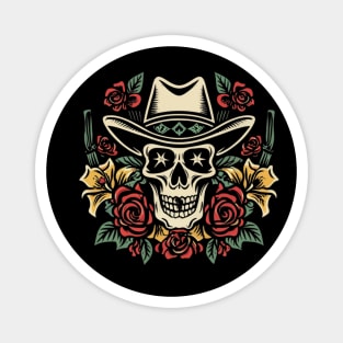 American Traditional Cowboy Skeleton Floral tattoo Magnet